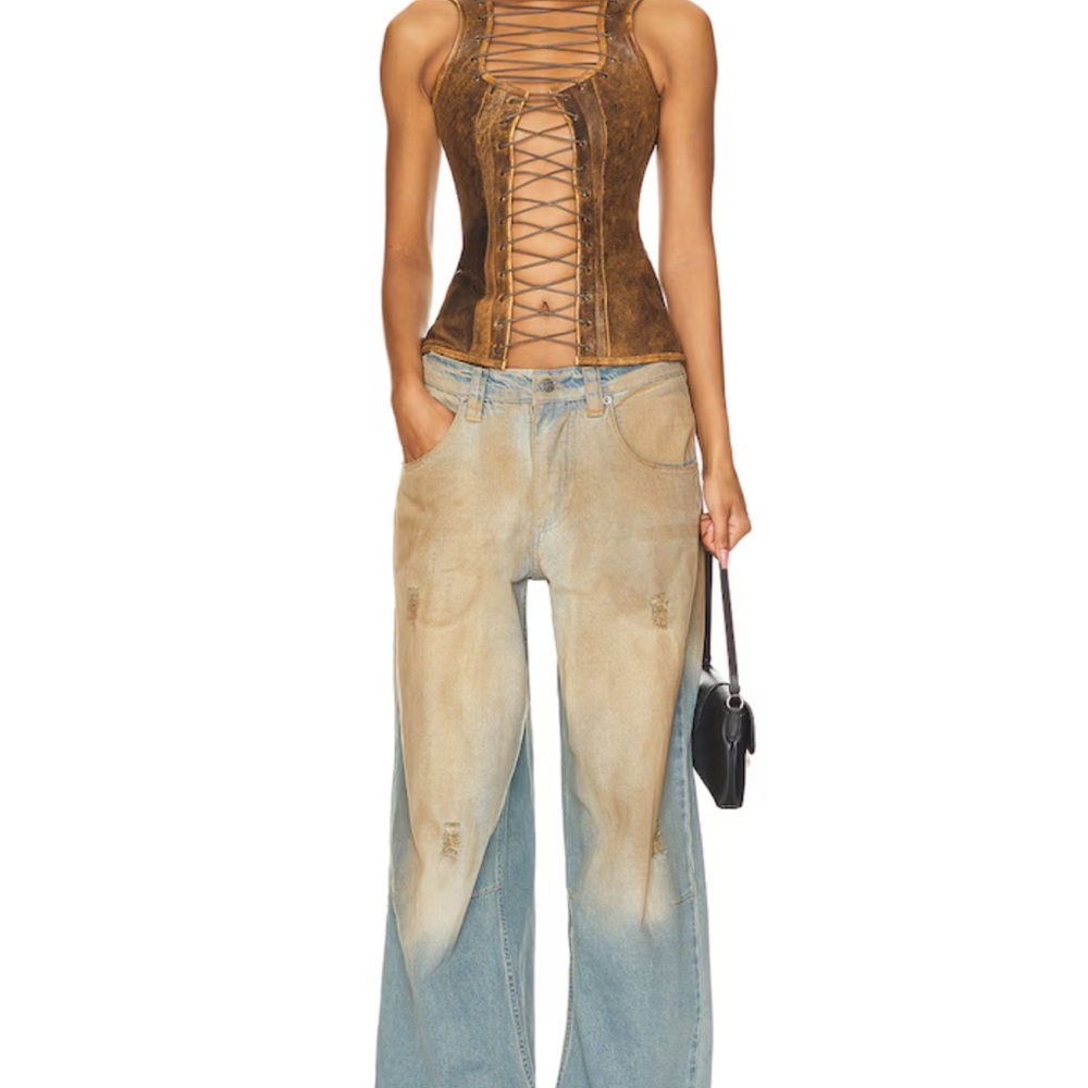 Jaded London Two-Tone Beige and Blue Wide-Leg Jeans